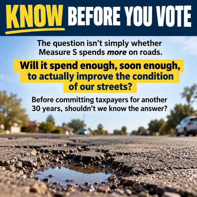 Know Before You Vote: Will Measure S spend enough, soon enough, to actually improve the condition of our streets? Before committing taxpayers for another 30 years, shouldn’t we know the answer?