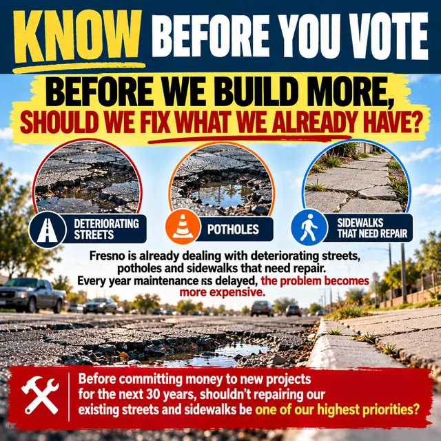 Know Before You Vote: Before we build more, should we fix what we already have? Deteriorating streets, potholes and sidewalks that need repair.
